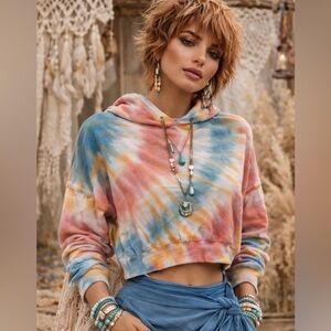 Aeropostale Multicolor Tie-Dye Cropped Hoodie
